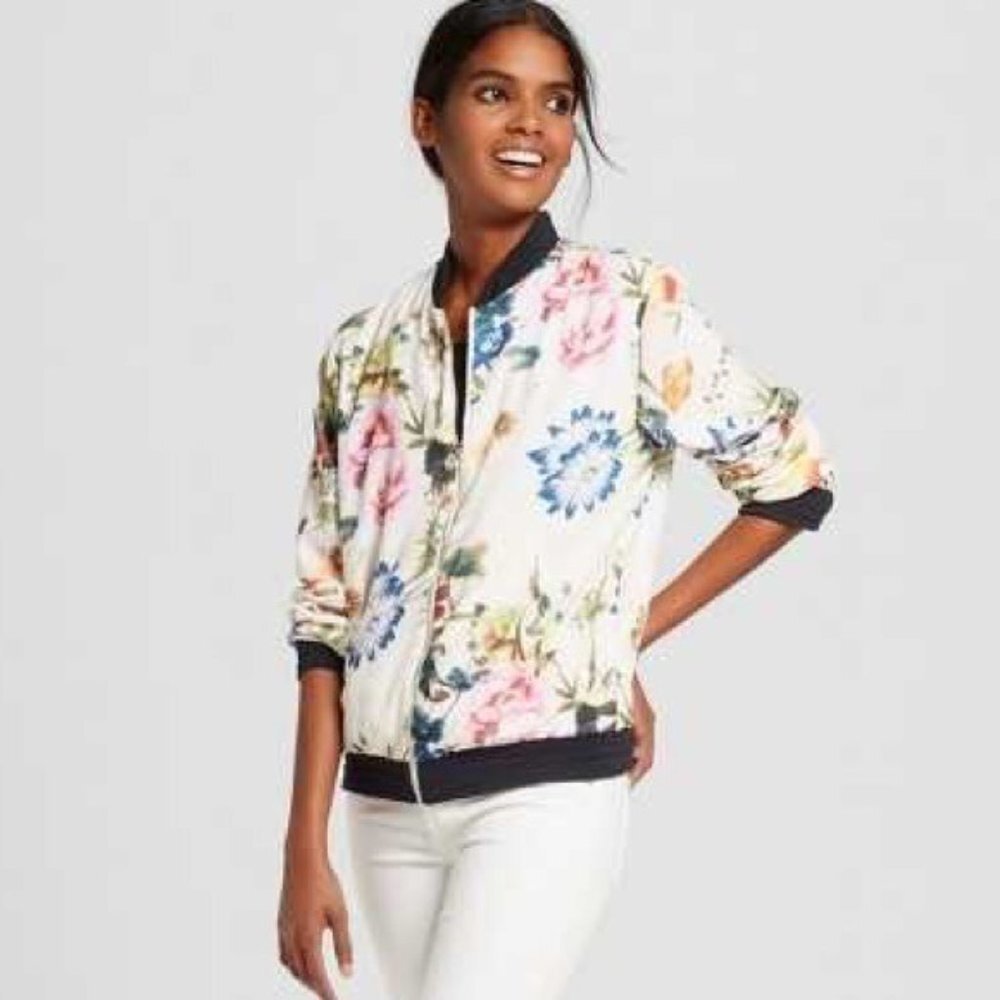Bagatelle Collection Floral Bomber Jacket Woman's Size Small